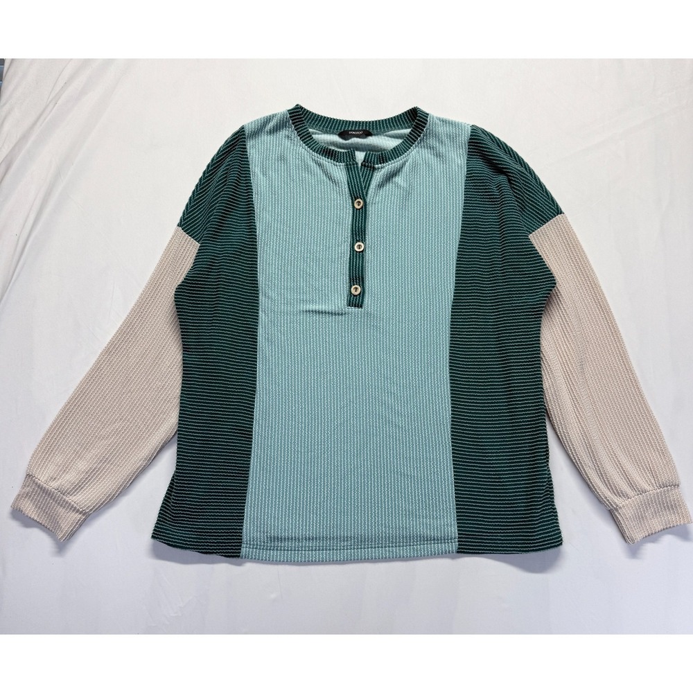 Dokotoo Henley Shirt Womens Large Multicolor Colorblock Stretch Button Placket